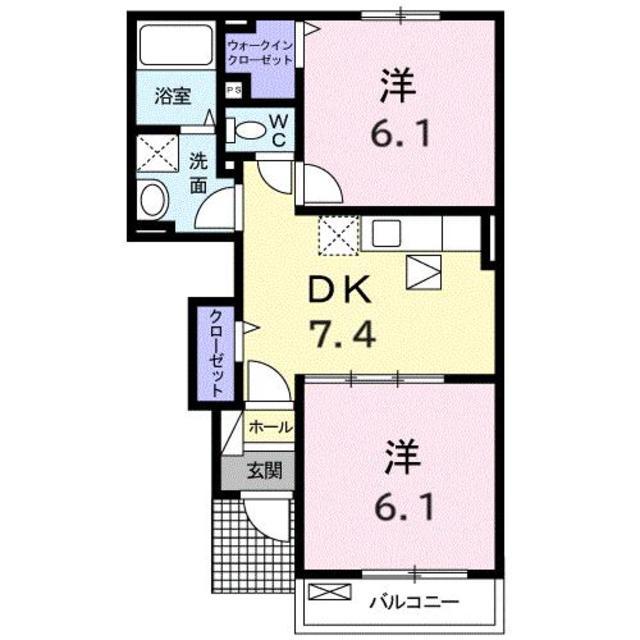 エンブレイス ゼファー(2DK/1階)の間取り写真
