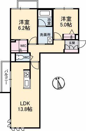 シュロス松縄(2LDK/2階)の間取り写真
