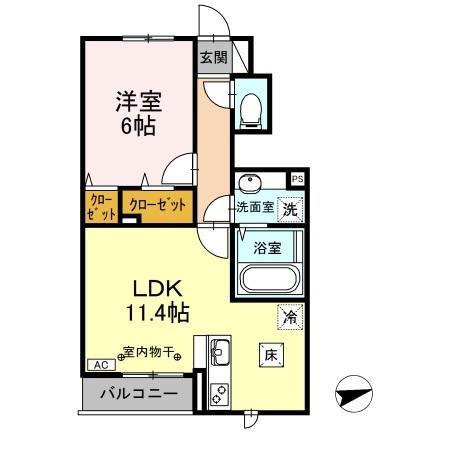 アズーリ(1LDK/1階)の間取り写真