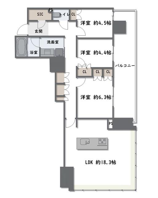 RJR堺筋本町タワー(3LDK/3階)の間取り写真