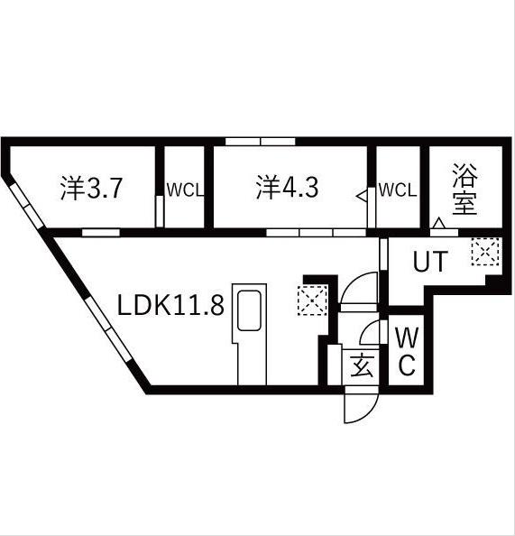 ラグランジュ円山(2LDK/4階)の間取り写真