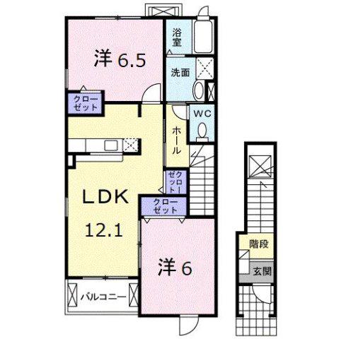 ヴァンベールB(2LDK/2階)の間取り写真