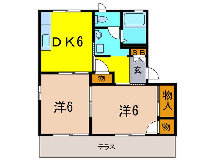 サニーフラッツII南棟(2DK/1階)の間取り写真