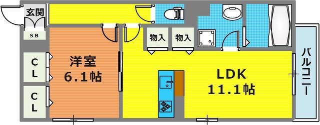 フェーブ島上(1LDK/1階)の間取り写真