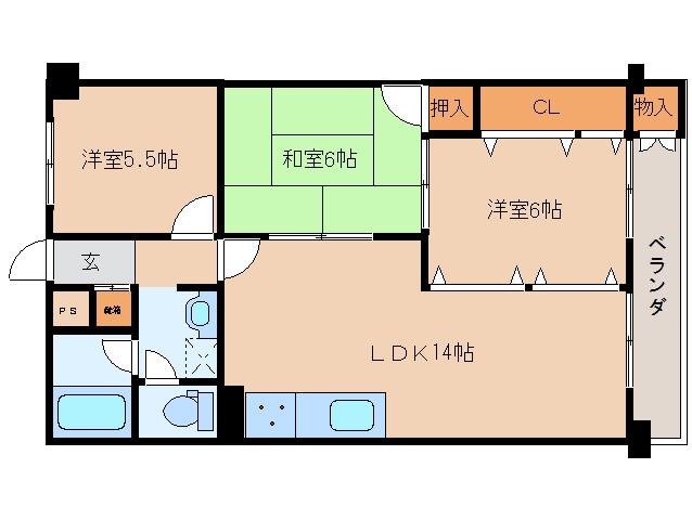 コーポ秋篠(3LDK/2階)の間取り写真
