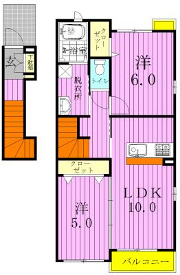 CALME MAISON K(2LDK/2階)の間取り写真