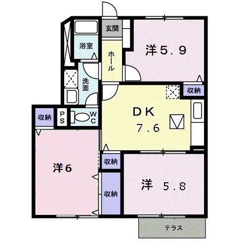 ブランドールB(3DK/1階)の間取り写真