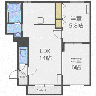 セレッソ壱番館(2LDK/1階)の間取り写真