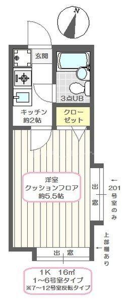 アネックスIIIB(1K/2階)の間取り写真