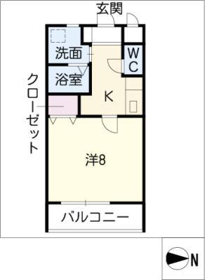 あしのやフラット(1K/1階)の間取り写真