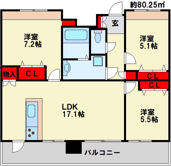 クラシオン社ノ木(3LDK/9階)の間取り写真