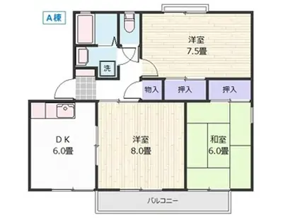 シティハイツ栗田 A棟(3DK/2階)の間取り写真