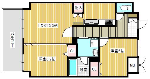 スカイヒルズST(2LDK/6階)の間取り写真