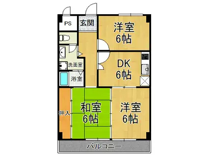フェイバリー甲東園Ⅱ(3DK/2階)の間取り写真