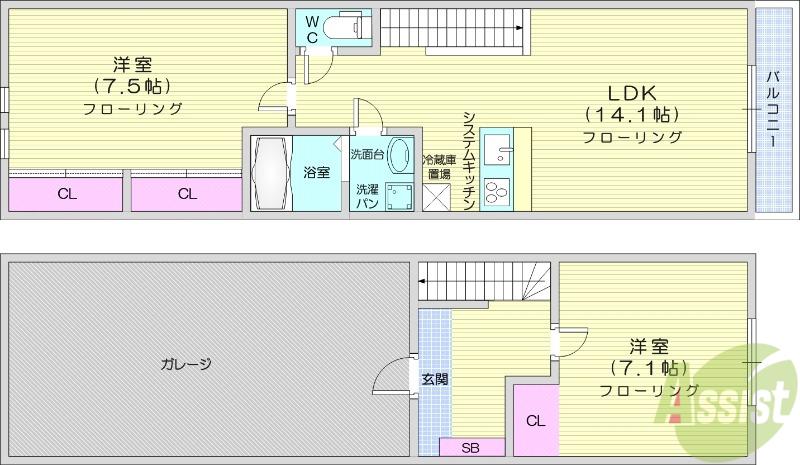 GARAGE HOUSE 南光台(2LDK/1階)の間取り写真