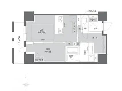 THE WEAVE MINAMI SEMBA(1LDK/6階)の間取り写真