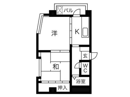 堀田中駒ビル(2K/3階)の間取り写真