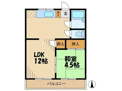 多摩川コーポ(1LDK/1階)の間取り写真