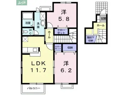 サンブライトB棟(2LDK/2階)の間取り写真