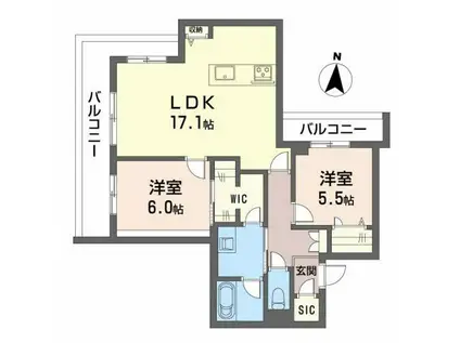 仮 ベレオ田の湯町 積水(2LDK/2階)の間取り写真