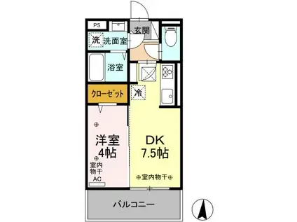 リヴェール中御所 C(1DK/3階)の間取り写真