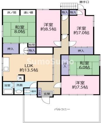 鶯橋マンション(5LDK/5階)の間取り写真