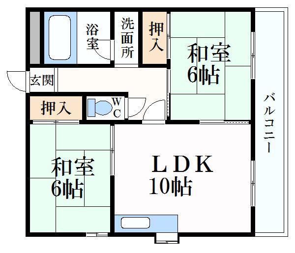 和興花影ハイツ(2LDK/4階)の間取り写真