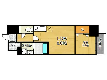 S-RESIDENCE城南通ABRイースト(1LDK/13階)の間取り写真