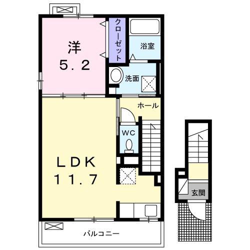 ペイサージュV(1LDK/2階)の間取り写真