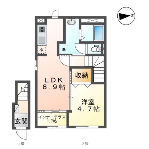 アラ・ミゾン(1LDK/2階)の間取り写真