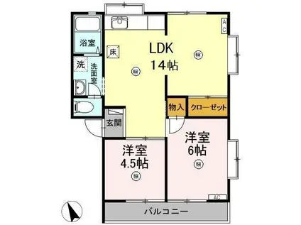 湖水ハイツA(2LDK/1階)の間取り写真