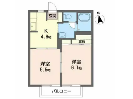 サンテラス山根A(2K/1階)の間取り写真