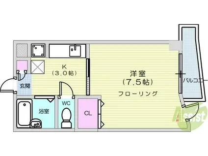 旭コンフォート越路(1K/4階)の間取り写真