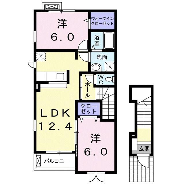 メゾン・ミニョン B(2LDK/2階)の間取り写真