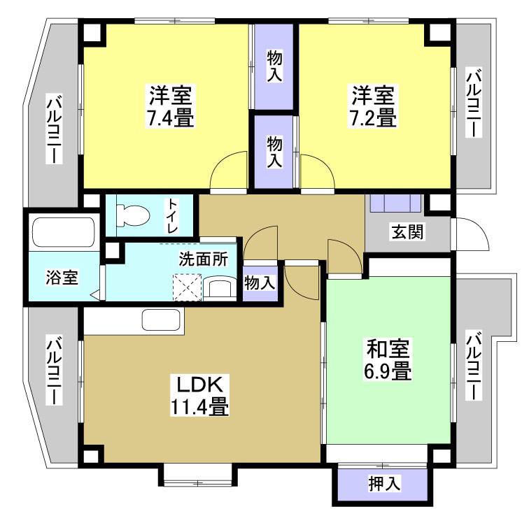 シャレシュエット(3LDK/3階)の間取り写真