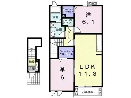 グランドゥスールI(2LDK/2階)の間取り写真