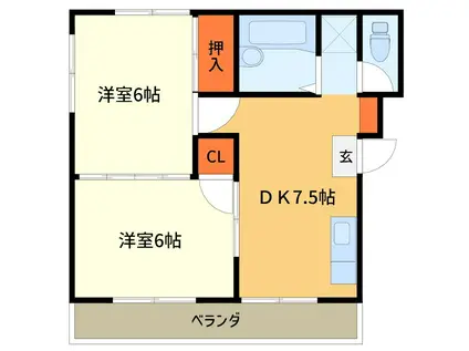 アンシャンテ(2DK/2階)の間取り写真