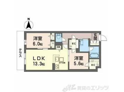グランファミール箕面小野原(2LDK/1階)の間取り写真