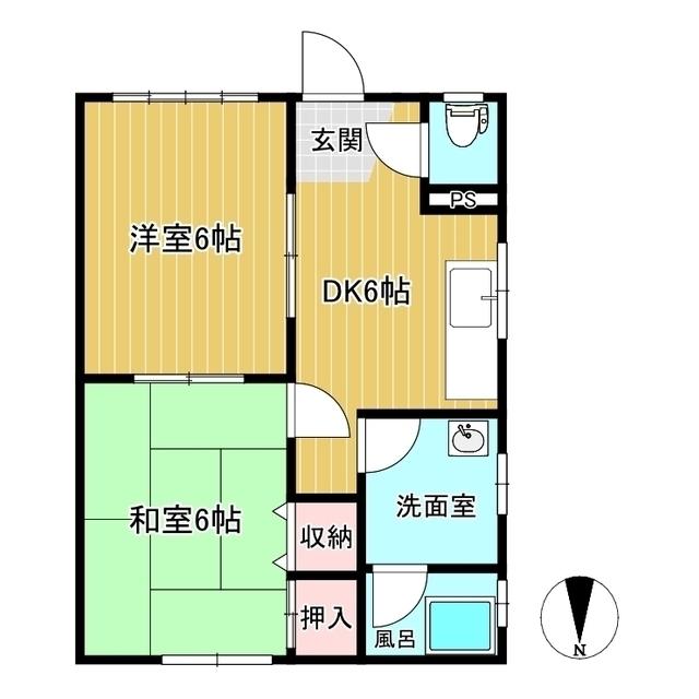 津山口Fアパート(2DK/1階)の間取り写真
