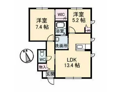 リベラ寺井II B棟(2LDK/1階)の間取り写真