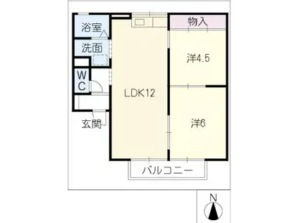 カサベルデI A棟(2LDK/2階)の間取り写真