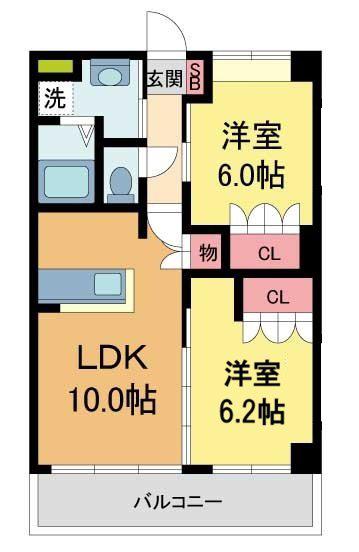 パルテール(2LDK/2階)の間取り写真
