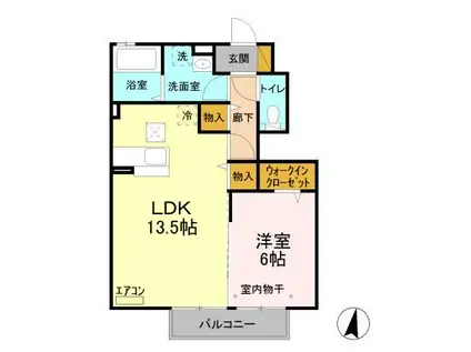 ソレアード A(1LDK/1階)の間取り写真