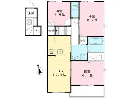 ユアメゾン益野B(3LDK/2階)の間取り写真