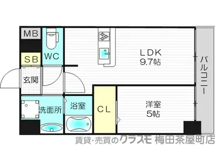 プレサンス梅田東クォーレ(1LDK/5階)の間取り写真