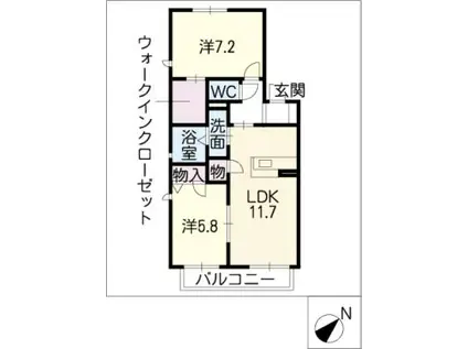 エスポワール二見B(2LDK/1階)の間取り写真