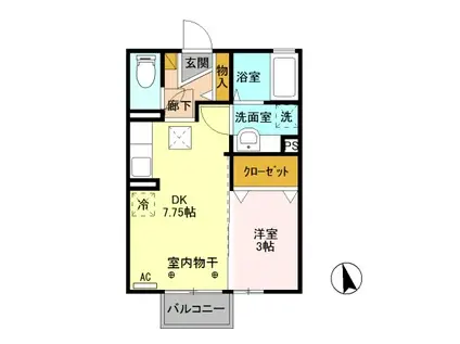 D-ROOM アルカディア D105(1DK/1階)の間取り写真