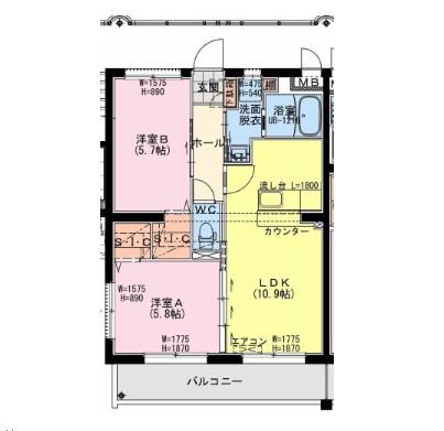 K・キクロスT&II(2LDK/2階)の間取り写真