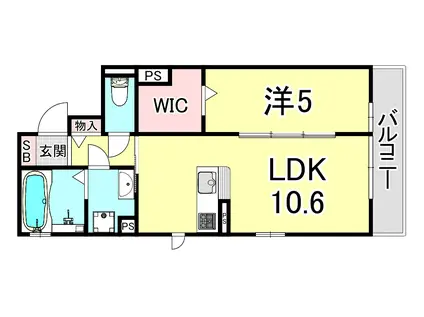 ノースヴィレッジ明石(1LDK/2階)の間取り写真