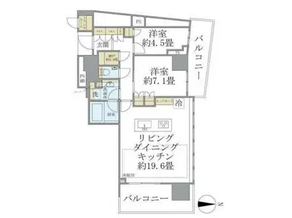 BRILLIA TOWER池袋(2LDK/22階)の間取り写真